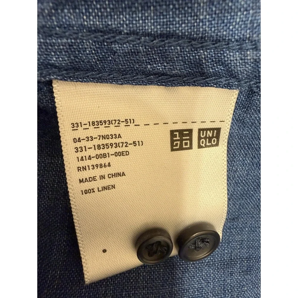 Men's Uniqlo Button-down Blue Premium Linen Shirt Size L Resort Wear L/S